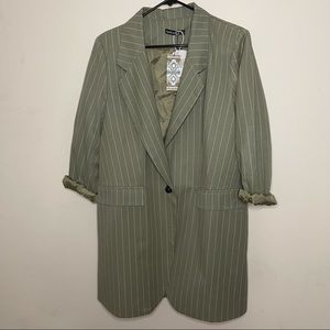 Mint Green and white stripped Long Sleeve Blazer